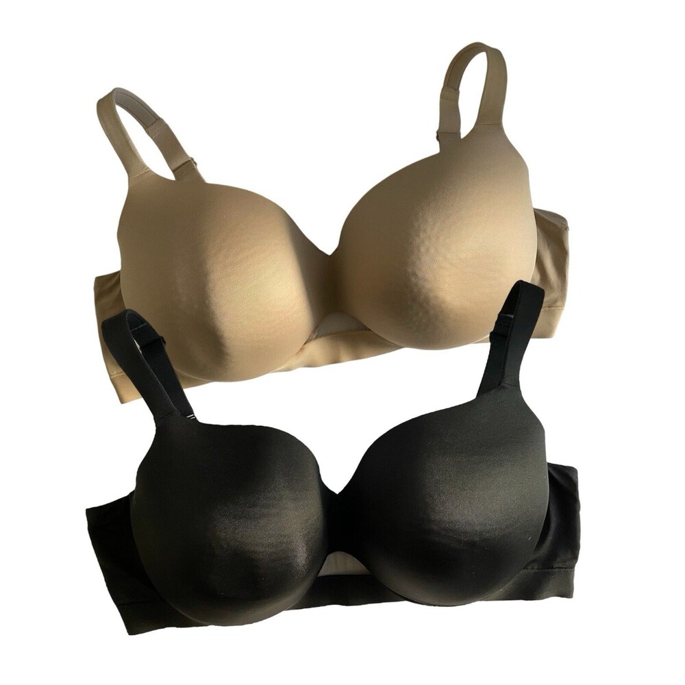 Cacique 46DDD Lot Of 2 Bras Nude & Black Lightly Lined Balconette Bra Underwire